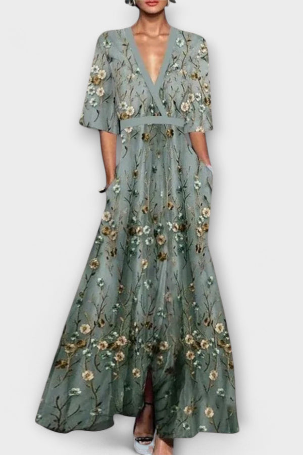 Lauren - Chique Bloemen V-Hals Bohemian Jurk met Ceintuur
