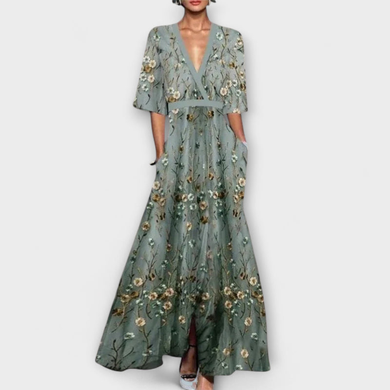 Lauren - Chique Bloemen V-Hals Bohemian Jurk met Ceintuur