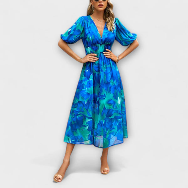 Everly - Retro Glam Midi-jurk met Lantaarnmouwen