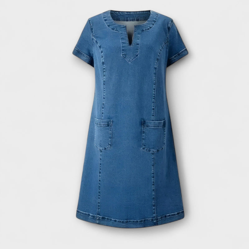 Indigo - Dames Korte Mouw Zachte Denim Jurk