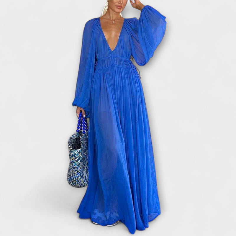 Elegante Plissé Lange Mouwen Jurk