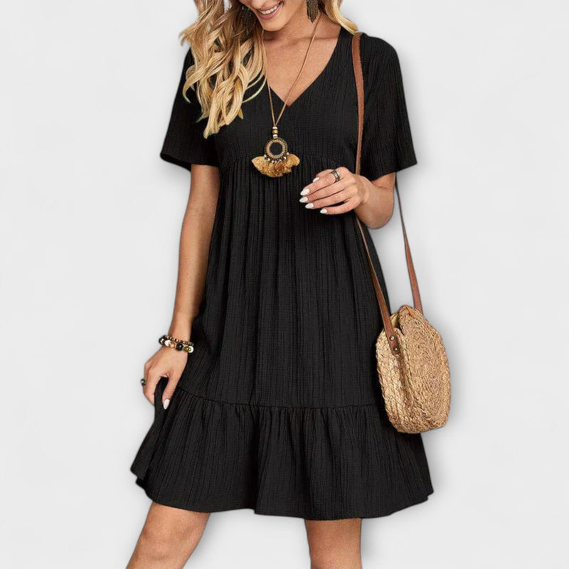 Audrey - Chic Bohemian Ruffle Hem Mini Jurk