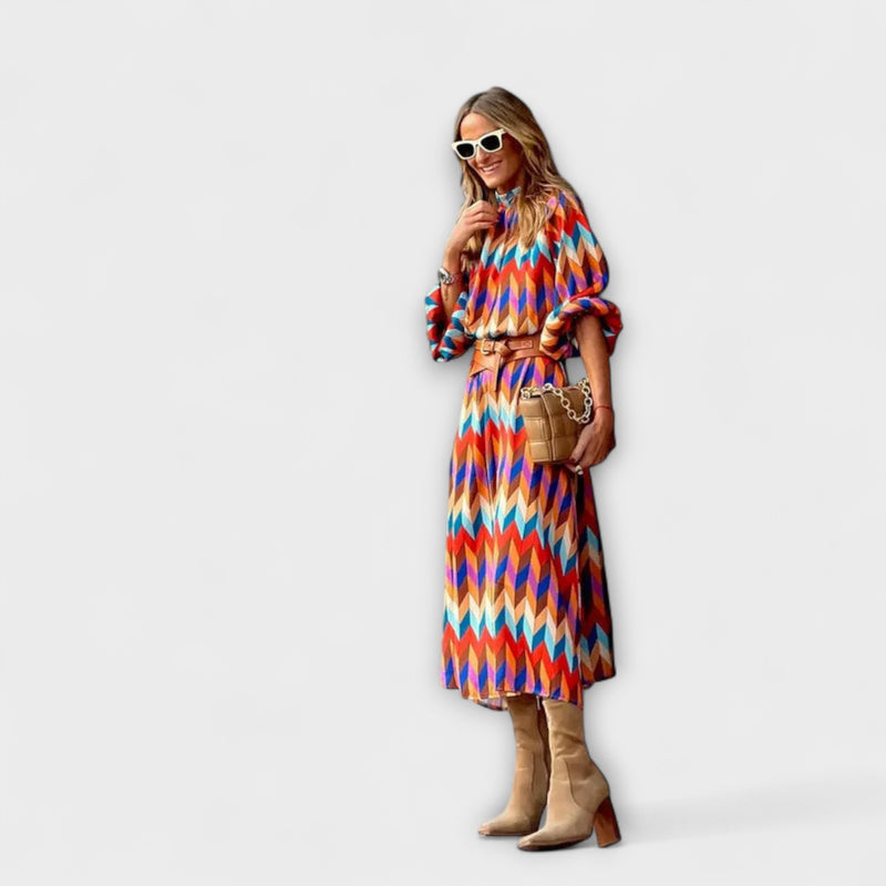 Kaia - Lange Feestjurk met Geometrische Prints