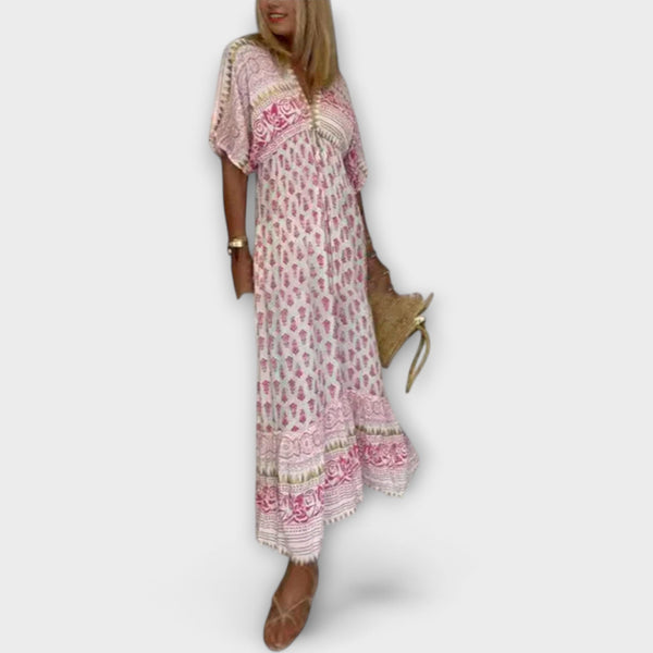 Mabel – Bohemian-Stijl Maxi Jurk met Levendige Print