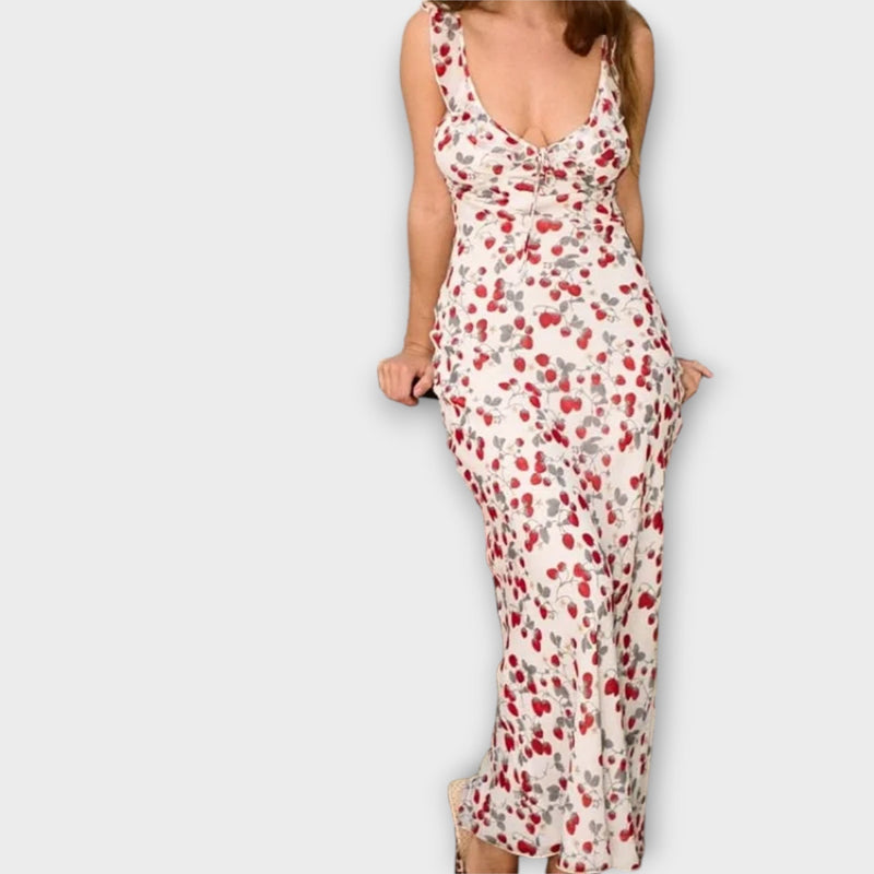 Cryptografische Bloemenprint Plunge Maxi Jurk