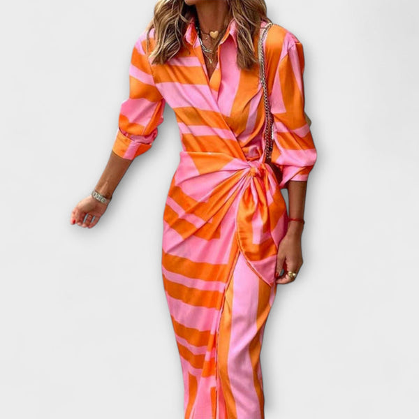 Clarissa - Gestreepte Midi-jurk met Shirtontwerp