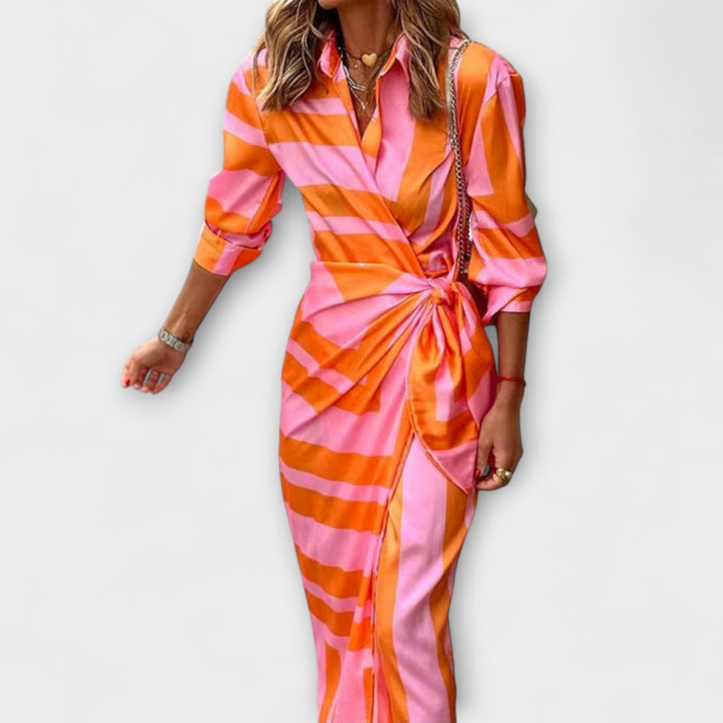 Clarissa - Gestreepte Midi-jurk met Shirtontwerp