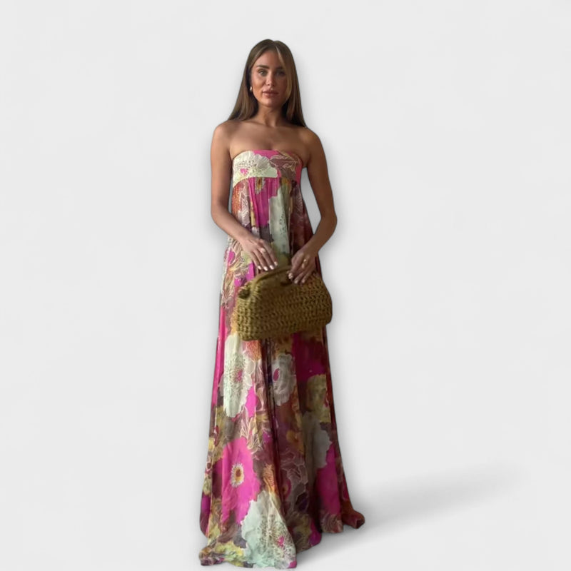 Chic Retro Strapless Plissé Maxi Jurk