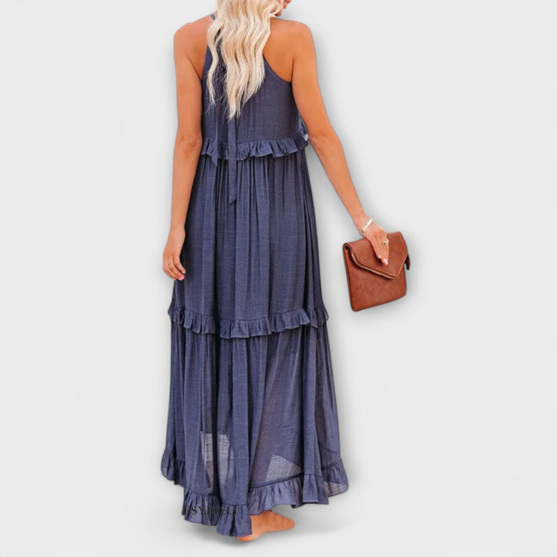 Delilah - Chique Halter Neck Jurk met Rimpelrand