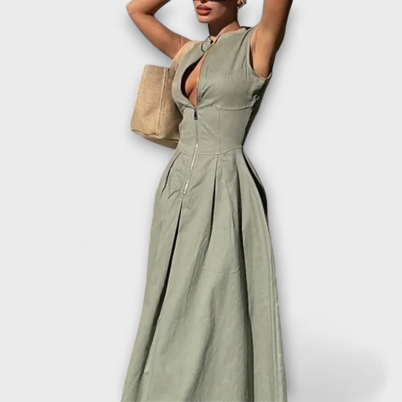 Mouwloze Plissé Bodycon Midi Jurk