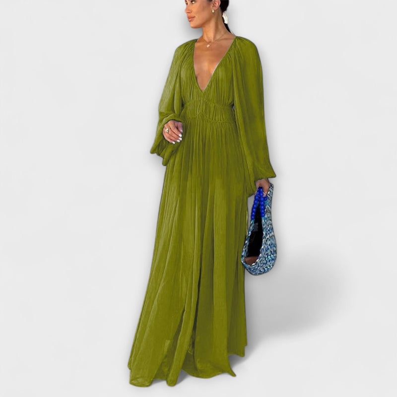Elegante Plissé Lange Mouwen Jurk