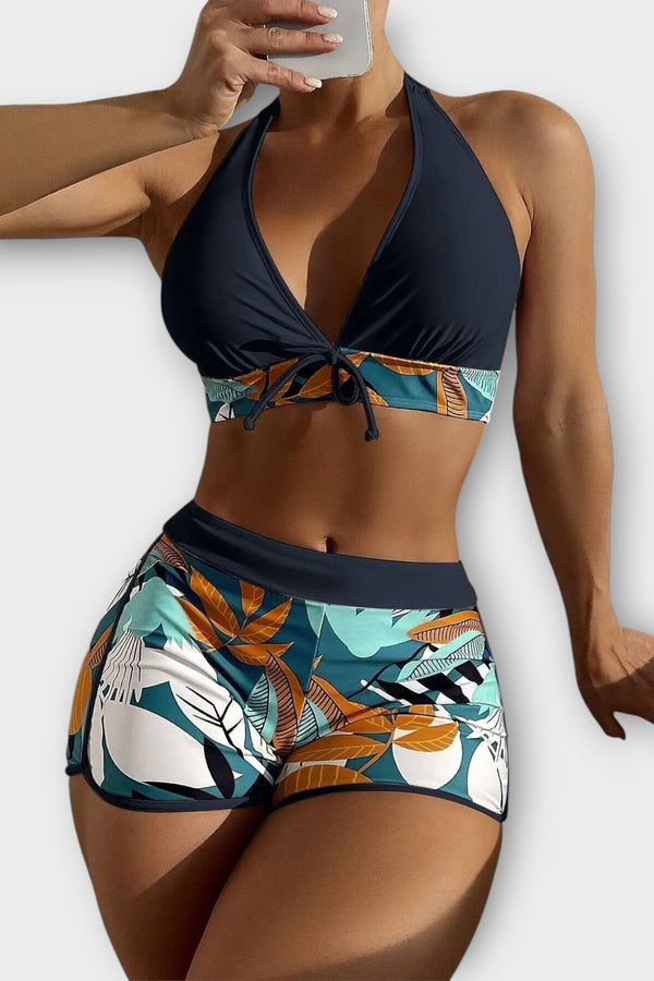 Hooggetailleerde Halter Bikini Set