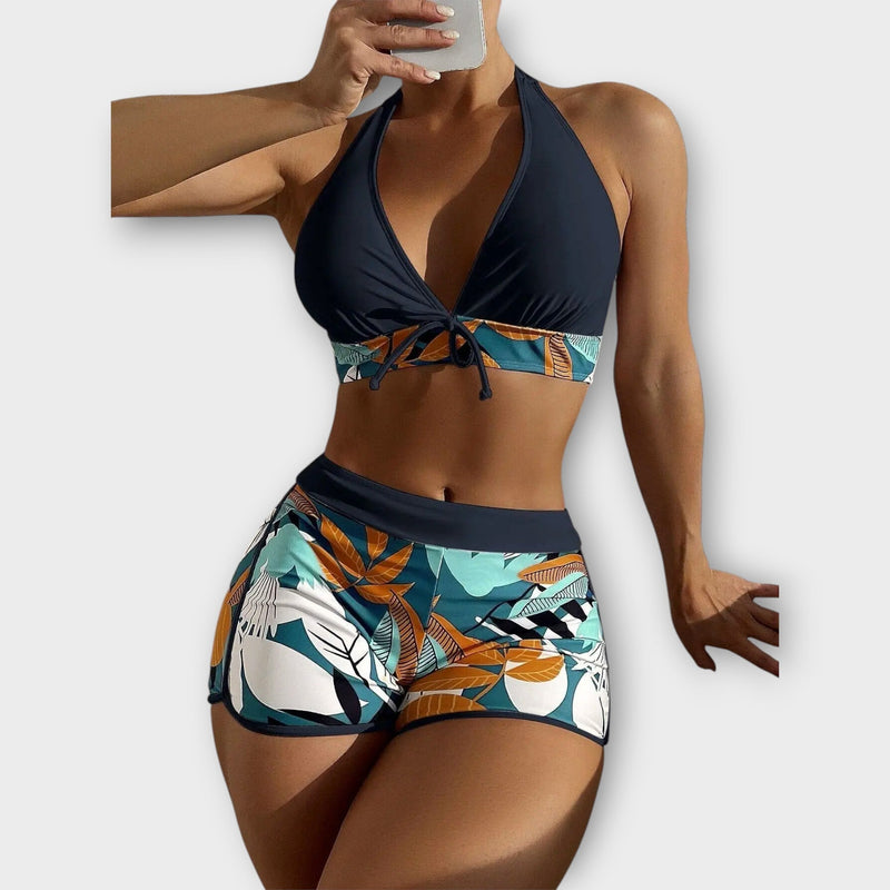 Hooggetailleerde Halter Bikini Set