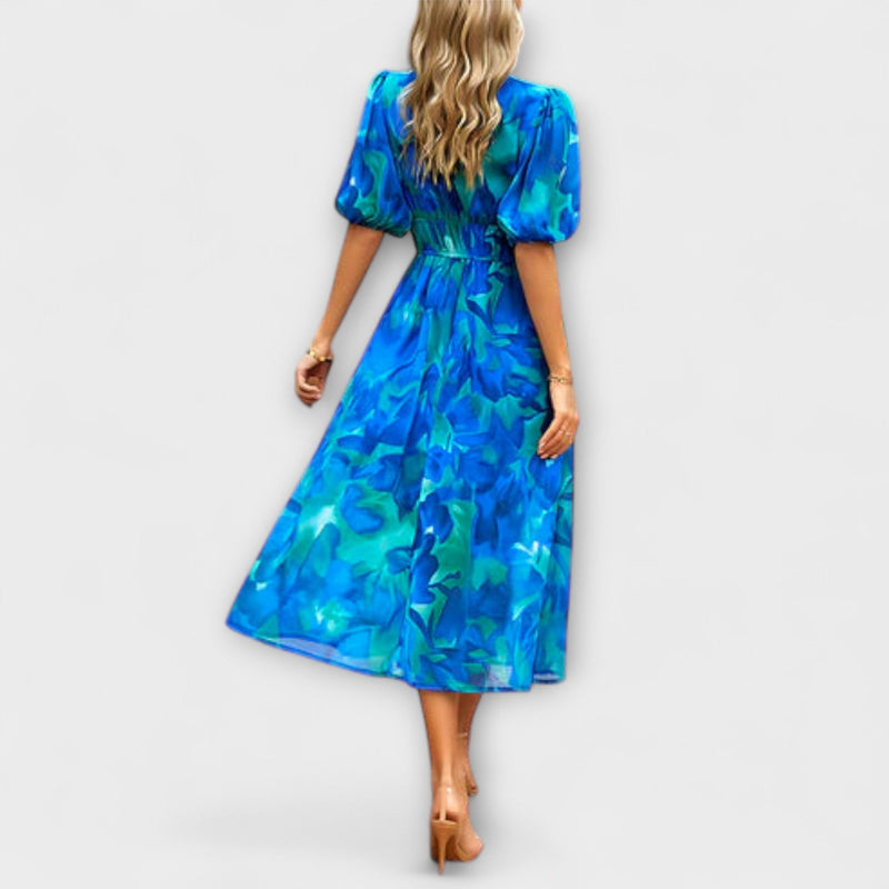 Everly - Retro Glam Midi-jurk met Lantaarnmouwen