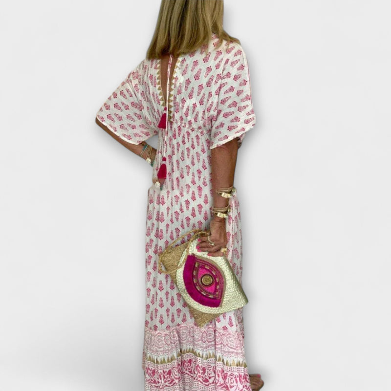 Mabel – Bohemian-Stijl Maxi Jurk met Levendige Print