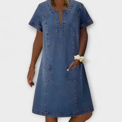 Indigo - Dames Korte Mouw Zachte Denim Jurk