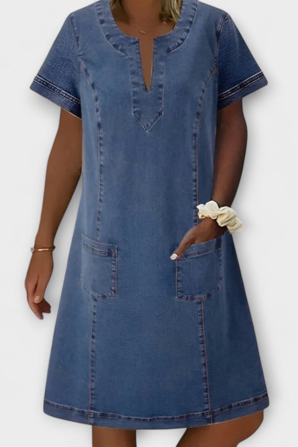 Indigo - Dames Korte Mouw Zachte Denim Jurk