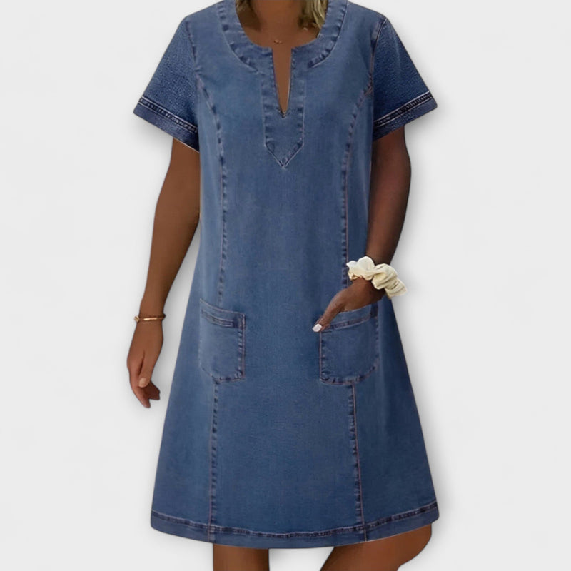Indigo - Dames Korte Mouw Zachte Denim Jurk