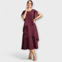 Belle - Elegante Onregelmatige Gelaagde Maxi Jurk met Vloeiende Korte Mouwen