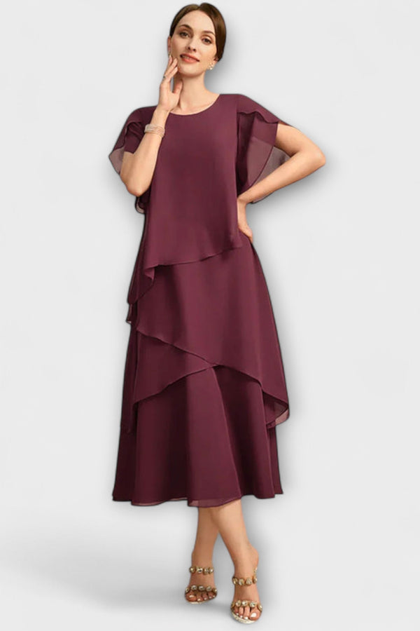 Belle - Elegante Onregelmatige Gelaagde Maxi Jurk met Vloeiende Korte Mouwen
