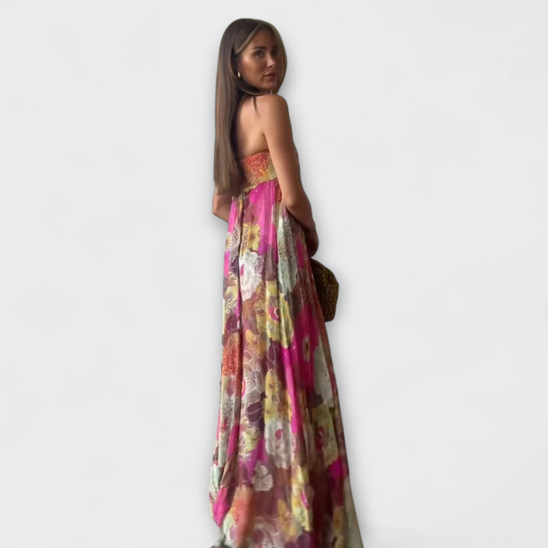 Chic Retro Strapless Plissé Maxi Jurk