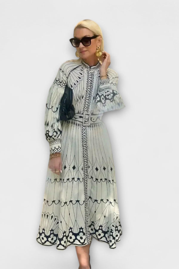 Mirabel - Chique A-Lijn Jurk met Elegante Retro Print