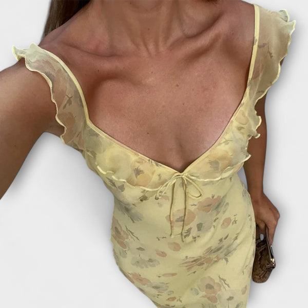 Cryptografische Bloemenprint Plunge Maxi Jurk