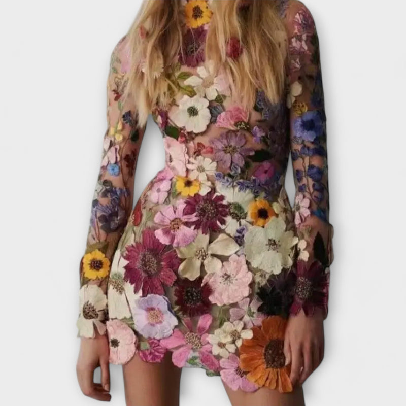 Jurk met 3D Bloemenpatroon