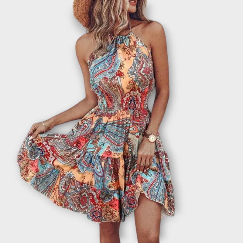 Loxley - Onregelmatige Print Rugloze Mini Dress