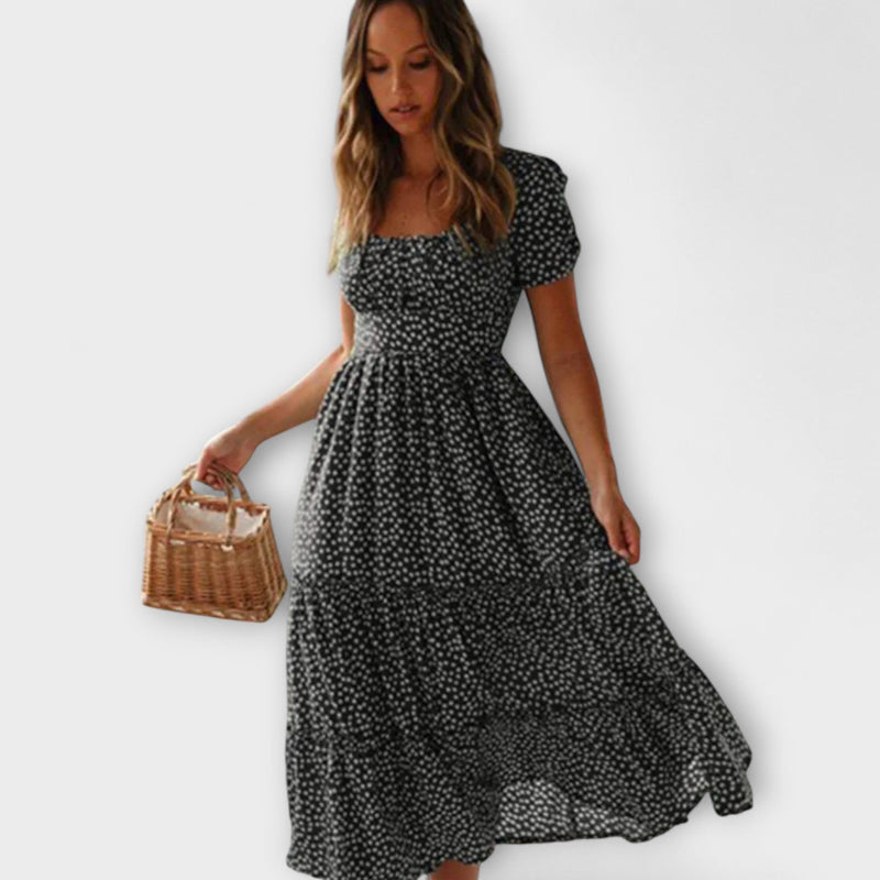 Vintage Bloemenpatroon Puff Sleeve Maxi Jurk
