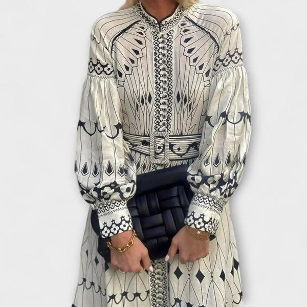 Mirabel - Chique A-Lijn Jurk met Elegante Retro Print
