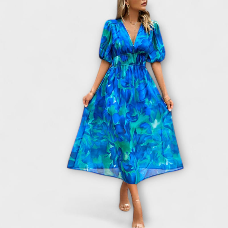 Everly - Retro Glam Midi-jurk met Lantaarnmouwen