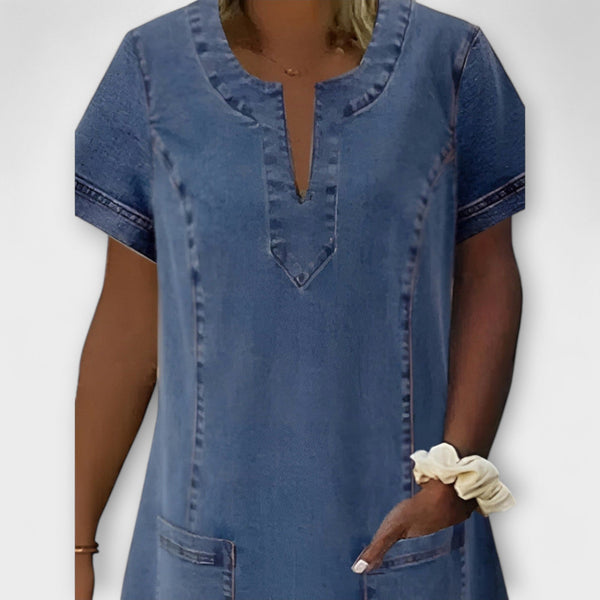 Indigo - Dames Korte Mouw Zachte Denim Jurk