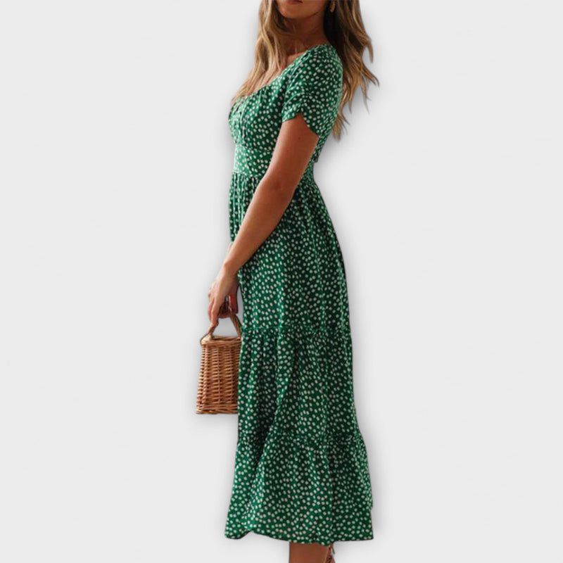 Vintage Bloemenpatroon Puff Sleeve Maxi Jurk