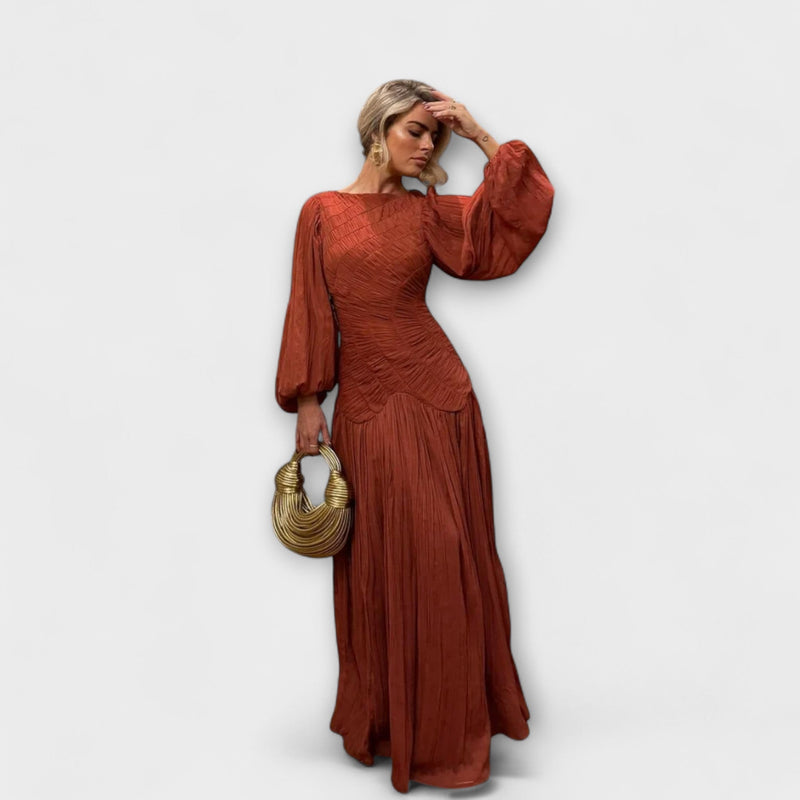 Elegante Plissé Lange Mouwen Jurk