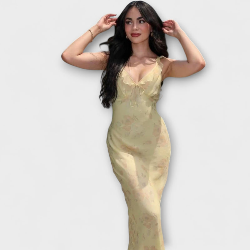 Cryptografische Bloemenprint Plunge Maxi Jurk