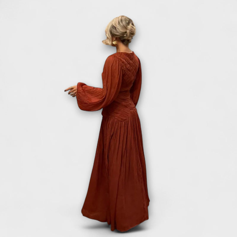 Elegante Plissé Lange Mouwen Jurk