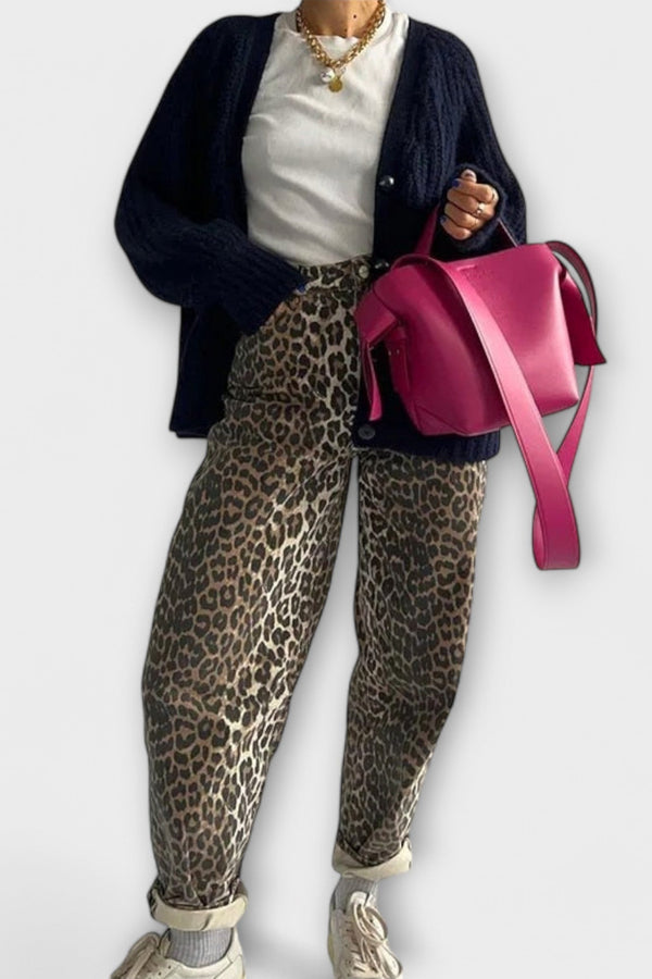 Chandra - Vintage Jeans met Luipaardprint