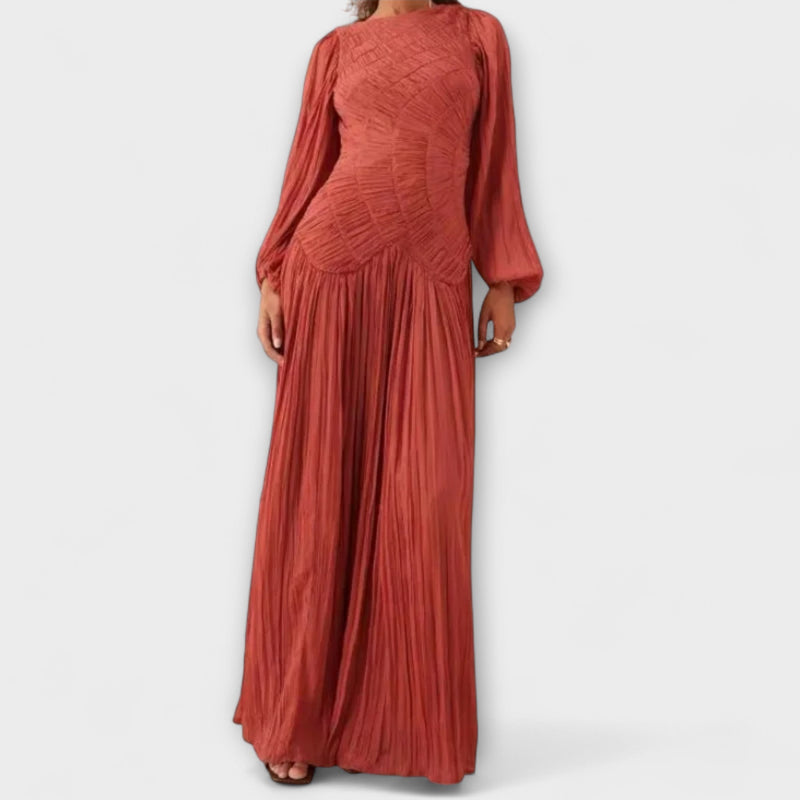 Elegante Plissé Lange Mouwen Jurk