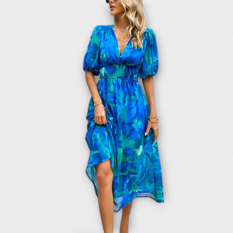 Everly - Retro Glam Midi-jurk met Lantaarnmouwen