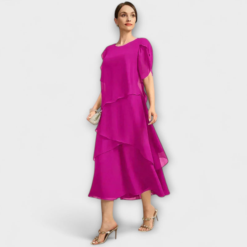 Belle - Elegante Onregelmatige Gelaagde Maxi Jurk met Vloeiende Korte Mouwen