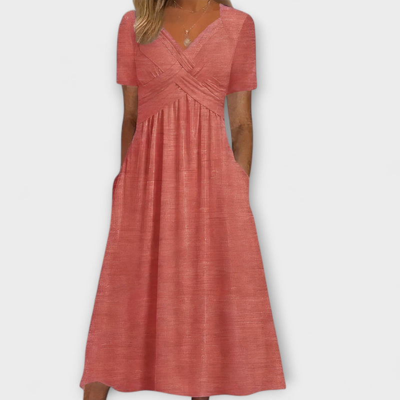 Cora - Dames Cozy V-Hals Jurk met Zakken