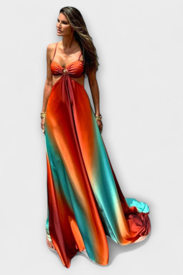 Saylor - Mouwloze Gradient Rugloze Maxi Jurk