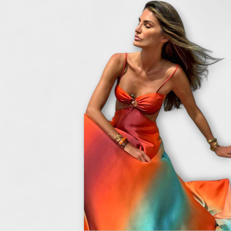 Saylor - Mouwloze Gradient Rugloze Maxi Jurk