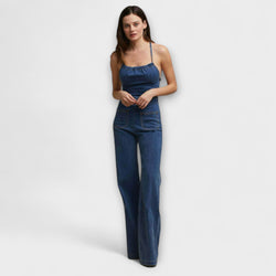 Julie - Flared Denim Jumpsuit met Strikdetail