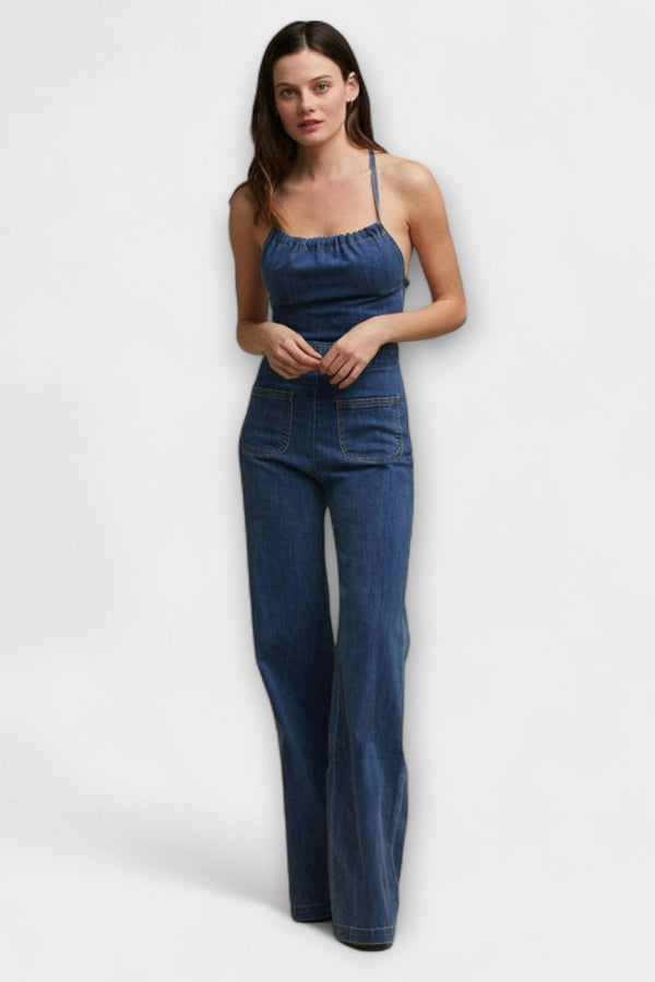 Julie - Flared Denim Jumpsuit met Strikdetail