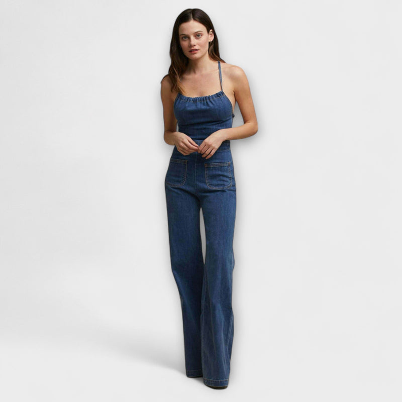Julie - Flared Denim Jumpsuit met Strikdetail