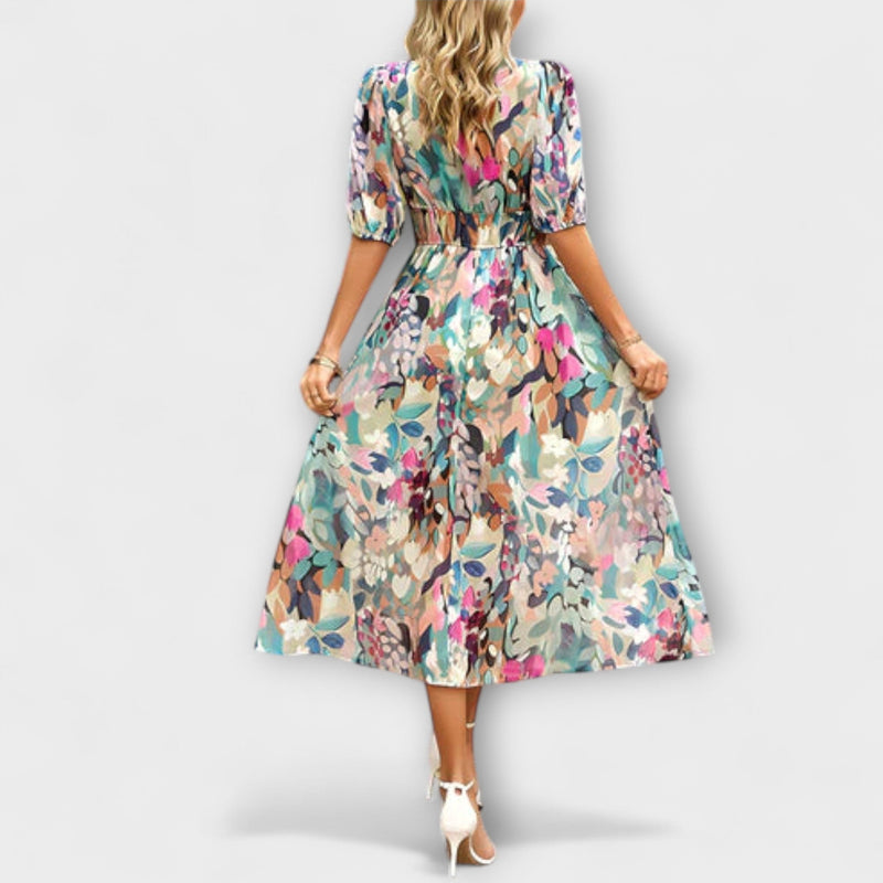 Everly - Retro Glam Midi-jurk met Lantaarnmouwen