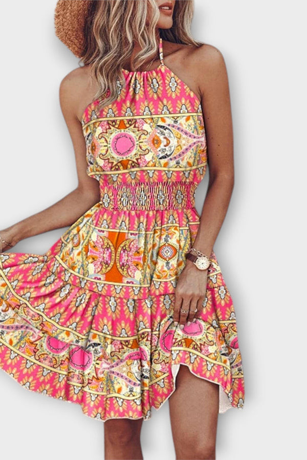 Loxley - Onregelmatige Print Rugloze Mini Dress