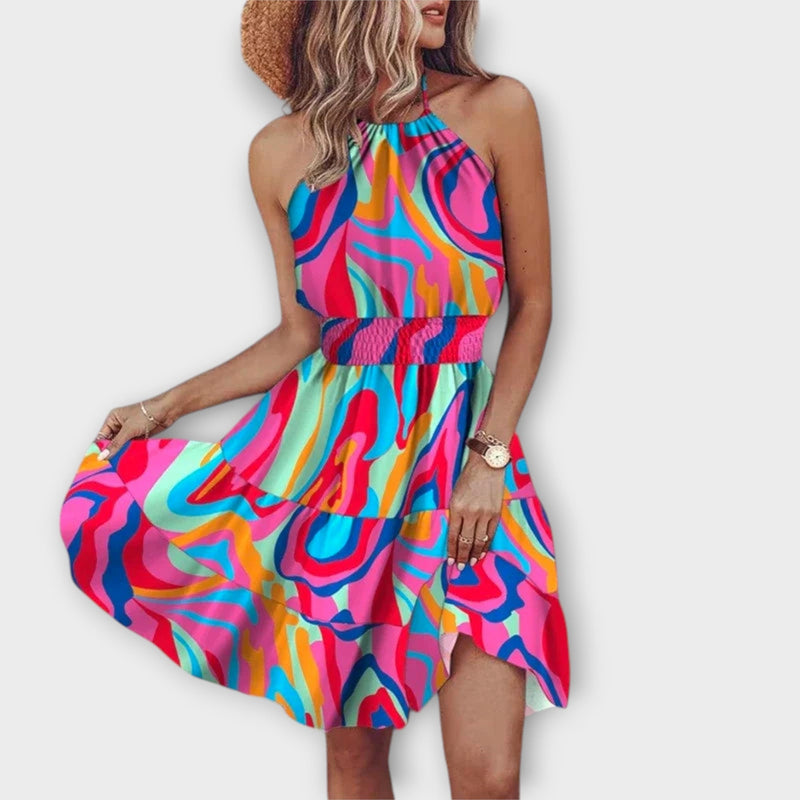 Loxley - Onregelmatige Print Rugloze Mini Dress